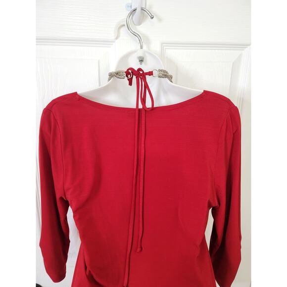 AGB Stunning Choke Collar Halter Top With Cowl Neck Long Sleeve Overlay SMALL - Picture 5 of 9
